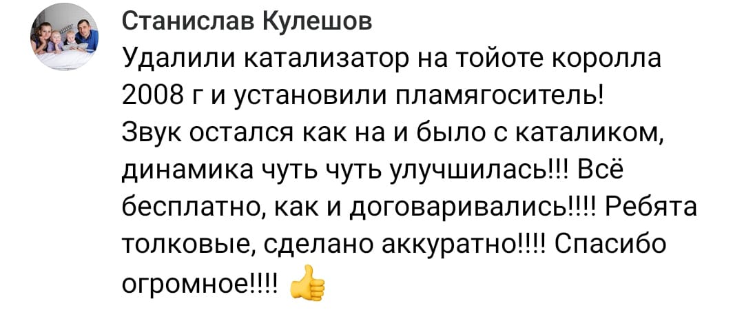 Положительный отзыв на услугу удаление катализаторов в Ижевске