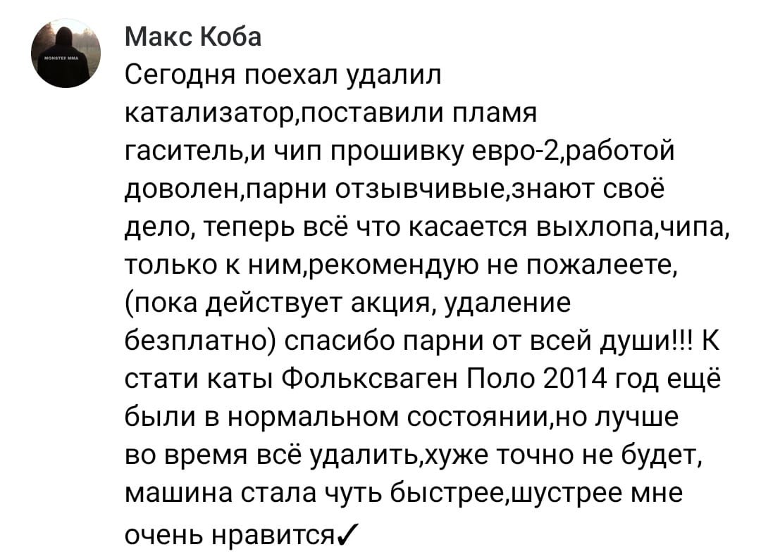 Положительный отзыв на услугу удаление катализаторов в Ижевске
